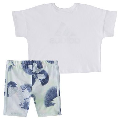Baby Girl adidas Floral Logo Graphic Box Tee & Biker Shorts Set