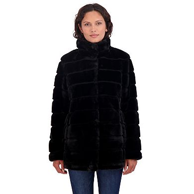 Women's Sebby Collection Snap Front Grooved Faux Fur Jacket