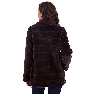 Women s Sebby Collection Snap Front Grooved Faux Fur Jacket