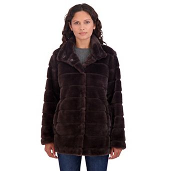 Women's Sebby Collection Snap Front Grooved Faux Fur Jacket