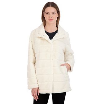 Women's Sebby Collection Snap Front Grooved Faux Fur Jacket