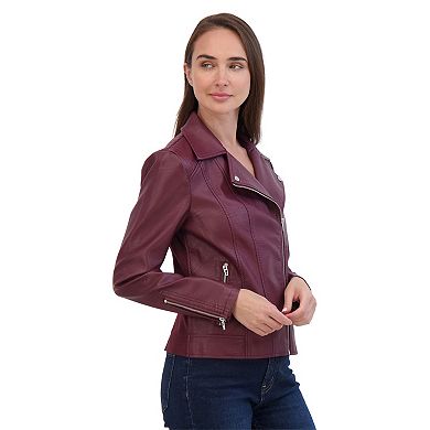 Women's Sebby Collection Faux-Leather Moto Jacket