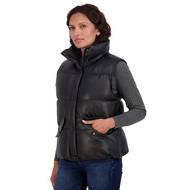 Women's Sebby Collection Faux-Leather Puffer Vest