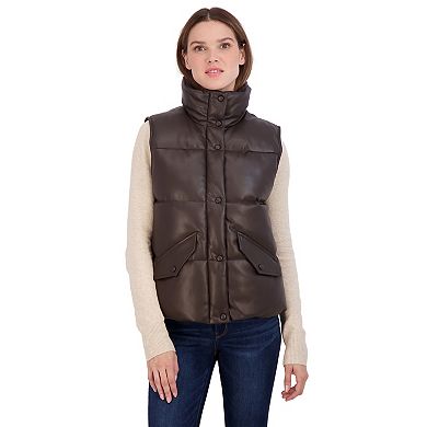 Women's Sebby Collection Faux-Leather Puffer Vest