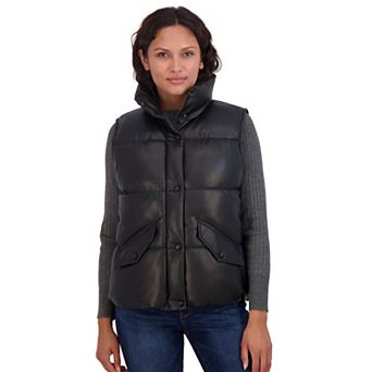 Women's Sebby Collection Faux-Leather Puffer Vest