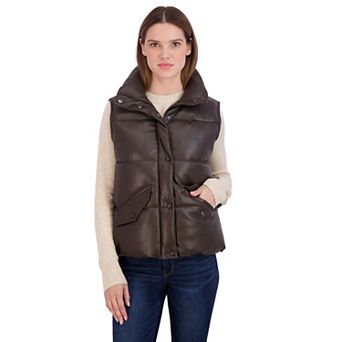 Women's Sebby Collection Faux-Leather Puffer Vest