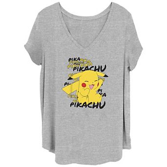 Juniors' Plus Pokemon Pikachu Cracks A Joke V-Neck Tee