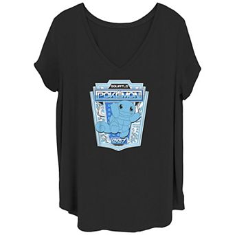 Juniors' Plus Pokemon Blue Squirtle Badge 007 V-Neck Tee