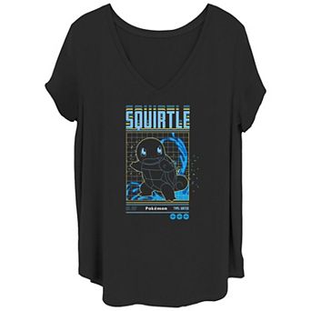 Juniors' Plus Pokemon Squirtle Blueprint Grid V-Neck Tee