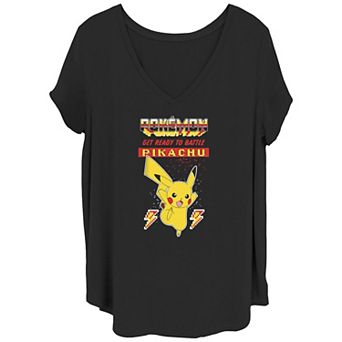 Juniors' Plus Pokemon Get Ready To Battle Pikachu V-Neck Tee