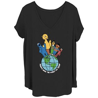 Juniors' Plus Size PBS Kids Sesame Street Friends Make The World Go Round Graphic Tee