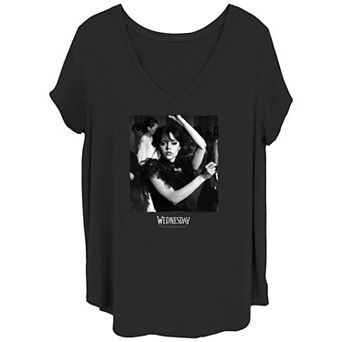 Juniors' Plus Size Wednesday Dance Black And White Photo Graphic Tee