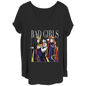 Juniors' Plus Size Disney Villains Bad Girls Group Shot Painted Graphic Tee