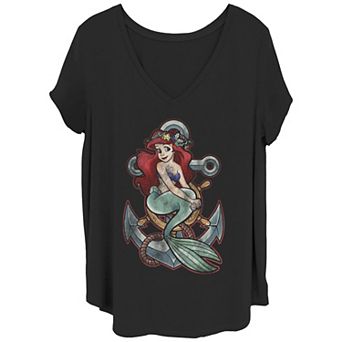 Juniors' Plus Size The Little Mermaid Distressed Anchor Ariel Graphic Tee