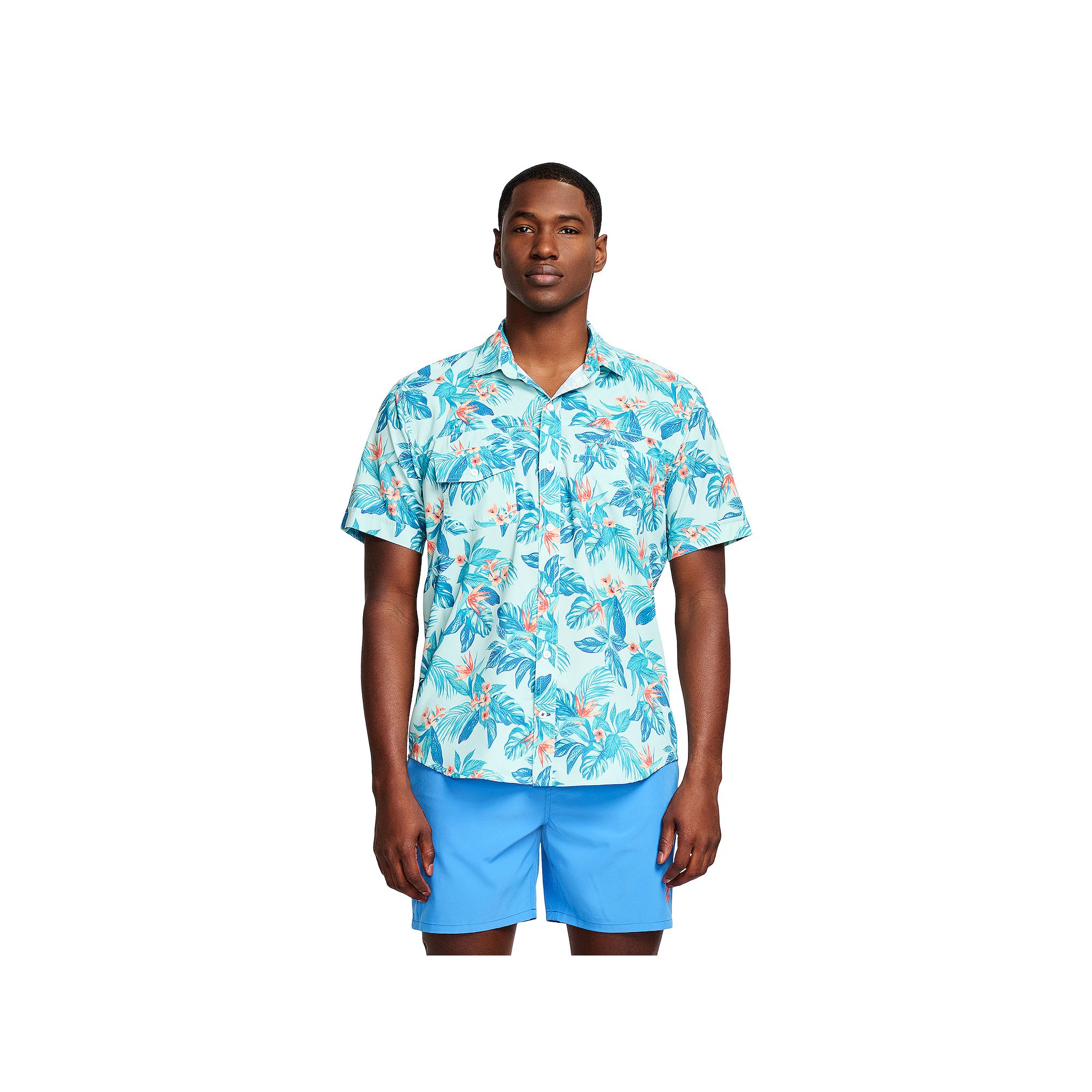 Mens IZOD Sunshield Performance Short Sleeve Button Down Shirt, Size: Medi