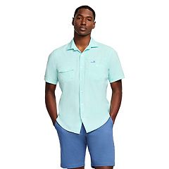 Izod Surfcaster Short Sleeve Button Down Solid Fishing Shirt in