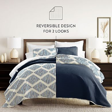 Home Collection All Season Distressed Diamond Reversible Quilt Set with Shams