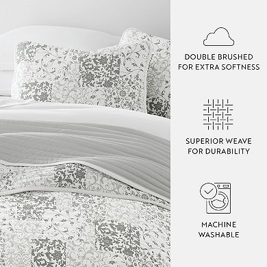 Home Collection All Season Scrolled Patchwork Reversible Quilt Set with Shams