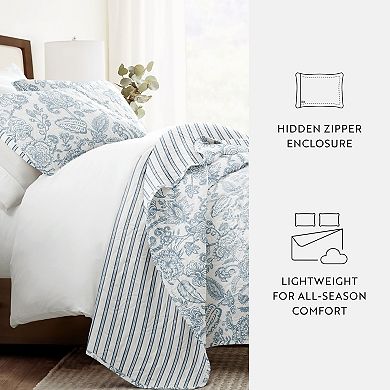 Home Collection All Season Lightweight Jacobean & Stripe Reversible Quilt Coverlet Set with Shams