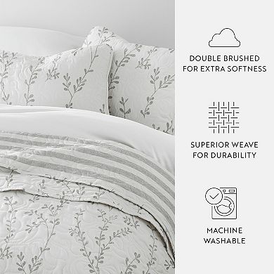 Home Collection All Season Sprouting Vines Reversible Quilt Set with Shams
