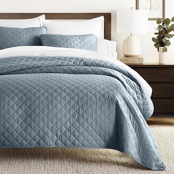 Home Collection All Season Diamond Quilt Set with Shams - Blue (FULL/QUEEN)