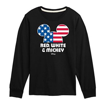 Disney's Mickey Mouse Boys 8-20 Red White & Mickey Long Sleeve Graphic Tee