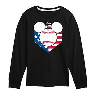 Disney's Mickey Mouse Boys 8-20 Baseball Diamond Long Sleeve Graphic Tee