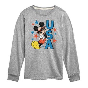 Disney's Mickey Mouse Boys 8-20 Sunglasses USA Long Sleeve Graphic Tee