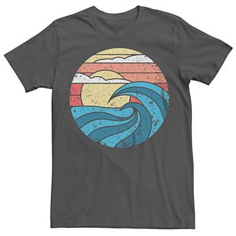 Men's Waves Sunset Lines Circle Graphic Tee