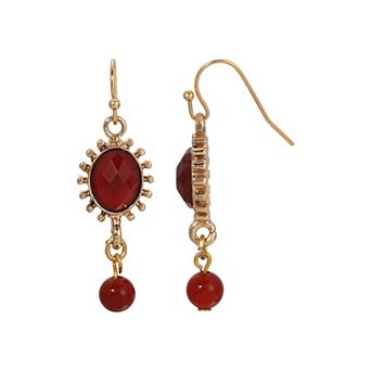 1928 Gold Tone Oval Sunburst Drop Earrings