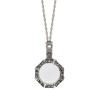 1928 Silver Tone Crystal Dog Bone Magnifier Pendant Necklace