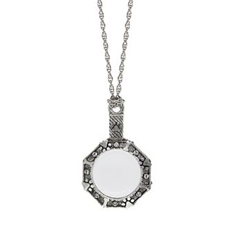 1928 Silver Tone Crystal Dog Bone Magnifier Pendant Necklace