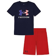 Under Armour Little Boys 2T-7 Short Sleeve Freedom Flag Tee & Shorts Set