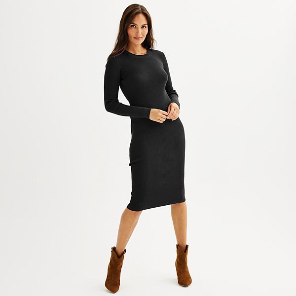 Women s Nine West Long Sleeve Crewneck Midi Sweater Dress