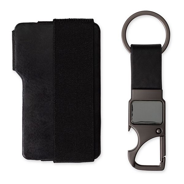 Men's Exact Fit Expandable RFIDBlocking Card Case Wallet and Key Chain Set