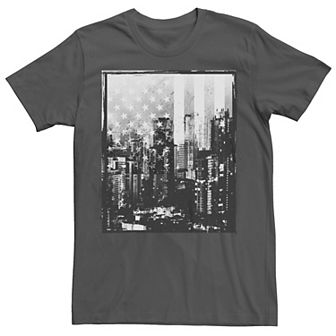 Men's City Skyline USA Flag Distressed Graphic Tee