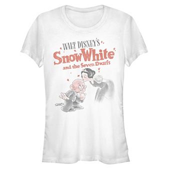 Disney's Juniors' Snow White & Dopey Distressed Portrait Fitted Tee
