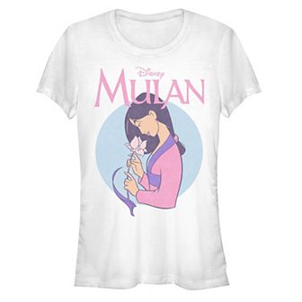 Disney's Juniors' Mulan Vintage Style Profile Logo Fitted Tee