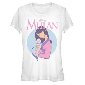 Disney's Juniors' Mulan Vintage Style Profile Logo Fitted Tee
