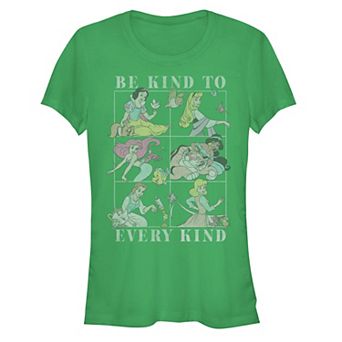 Disney's Juniors' Disney Princesses Be Kind To Every Kind Box Grid Fitted Tee