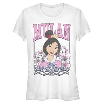 Disney's Juniors' Mulan Portrait Flower Background Fitted Tee