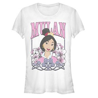 Disney's Juniors' Mulan Portrait Flower Background Fitted Tee