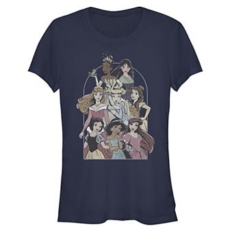 Disney's Juniors' Disney Princess Group Window Classic Princess Portrait Fitted Tee