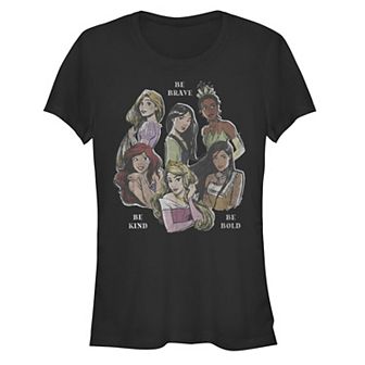 Disney's Juniors' Disney Princess Group Sketch Be Brave Be Kind Be Bold Fitted Tee