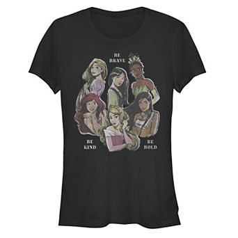 Disney's Juniors' Disney Princess Group Sketch Be Brave Be Kind Be Bold Fitted Tee