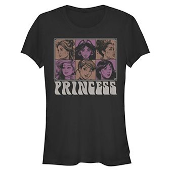 Disney's Juniors' Disney Princesses Grunge Boxes Fitted Tee