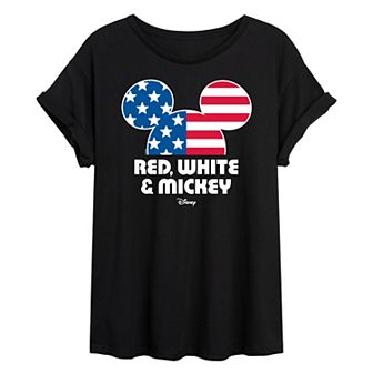 Disney's Juniors' Red White & Mickey Oversized Tee