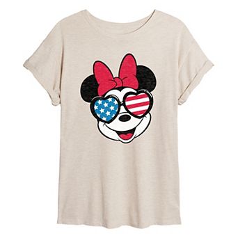 Disney's Minnie Mouse Juniors' Flag Glasses Oversized Tee