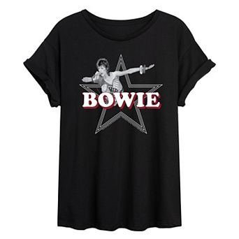 Juniors' David Bowie Star Logo Oversized Tee