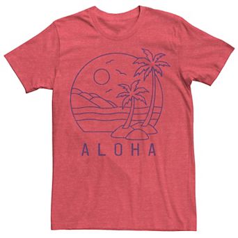 Men's Aloha Beach Palm Trees Birds Hills Sun Lines Graphic Tee